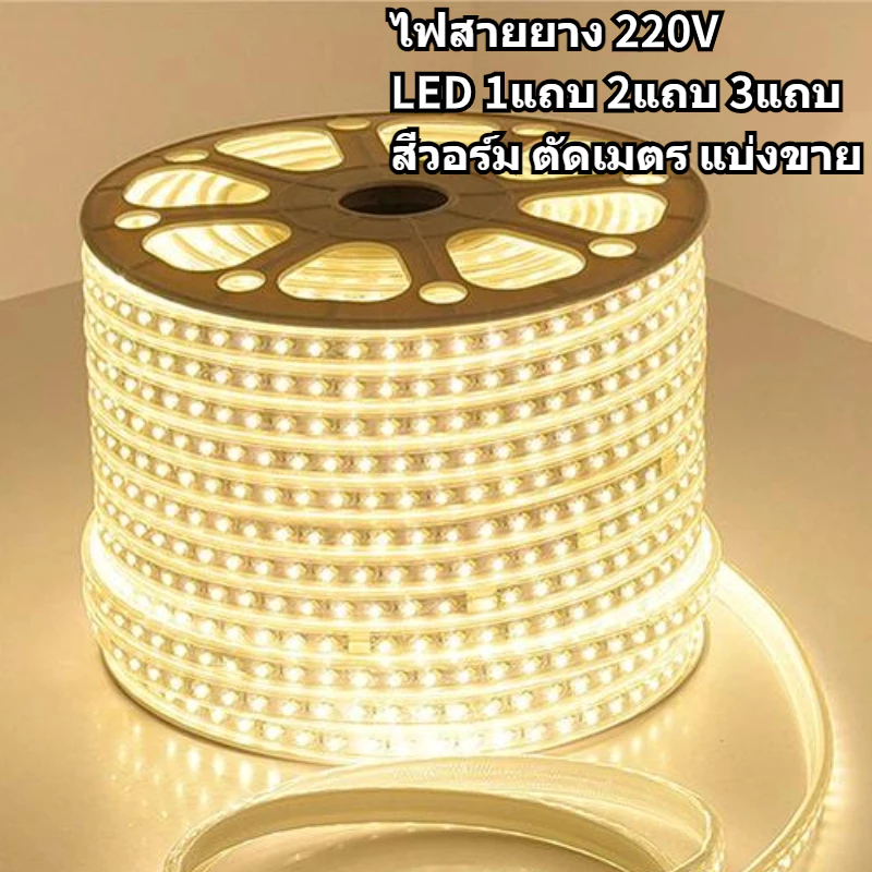 ไฟเส้น ไฟสายยาง LED Strip220V สีวอร์ม 30M 50M 100M ซ่อนฝ้า ตกแต่ง ต่อไฟบ้าน ตัดได้ทุก1M กันน้ำ