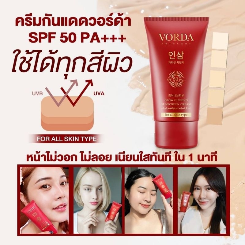 [1 หลอด] Vorda Glow Ginseng Sunscreen Cream (20ml.)ครีมกันแดดโสมเกาหลี หน้าโกลว์