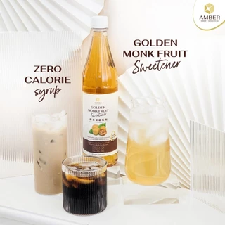 Amber ไซรัปหล่อฮังก๊วยสีทอง (Amber01) 720ml ไม่มีน้ำตาลน้ำเชื่อมหล่อฮังก๊วย น้ำเชื่อมคีโต Golden Monk Fruit Syrup Keto