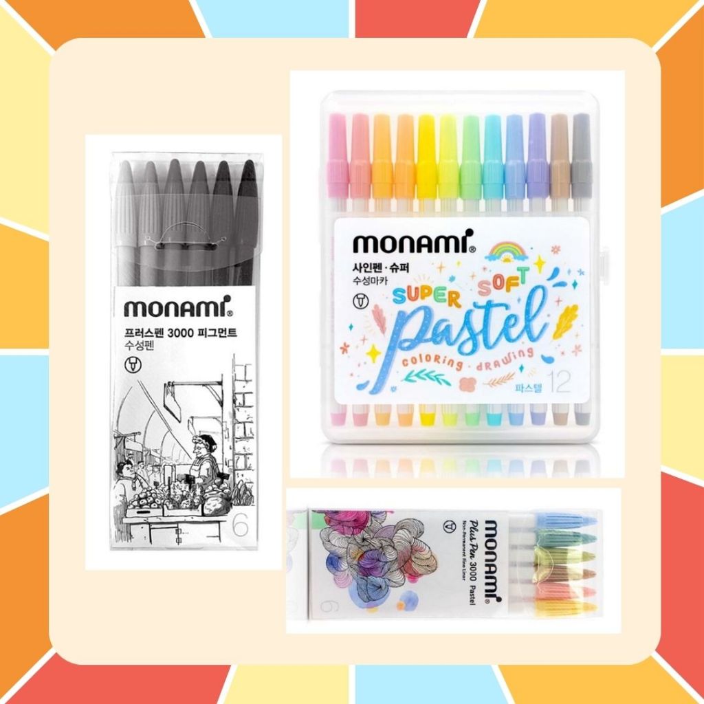 Monami ชุดปากกาสีน้ำ Super Soft Pastel สีพาสเทล // รุ่น Plus Pen 3000 ชุด 6 ด้าม มี 8 ชุดสีให้เลือก บรรจุในกล่อง