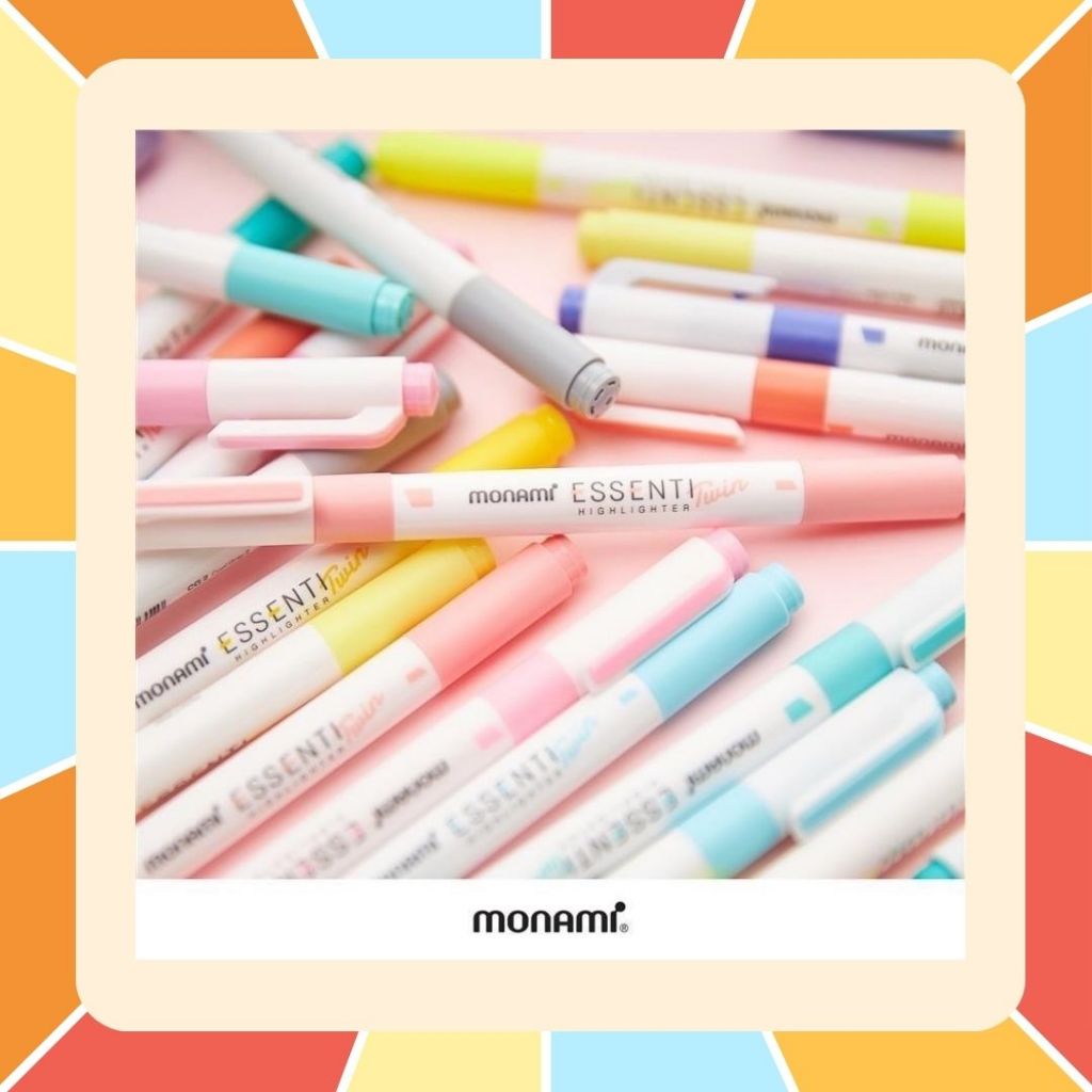 Monami ปากกาไฮไลท์ 16 เฉดสี Essenti Twin Highlighter โมนามิ ปากกาเน้นข้อความแห้งไว 2 หัว