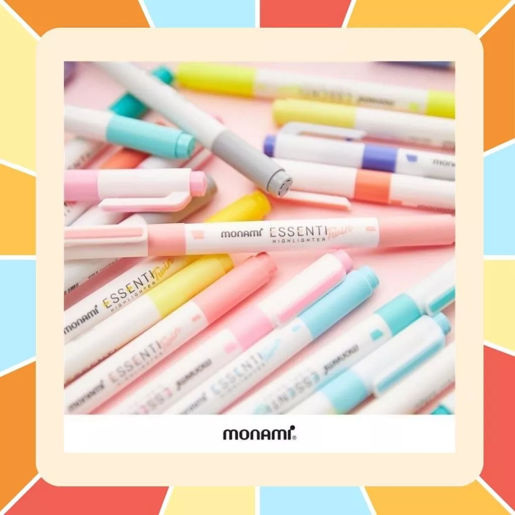 Monami ปากกาไฮไลท์ 16 เฉดสี Essenti Twin Highlighter โมนามิ ปากกาเน้นข้อความแห้งไว 2 หัว