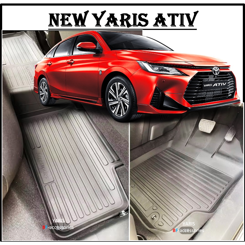 ผ้ายางปูพื้นรถยนต์ ถาดยางปูพื้น พรมปูพื้นรถ TOYOTA NEW YARIS , YARIS ATIV > 2022 2023 2024 โตโยต้า ยาริส 5 ชิ้น