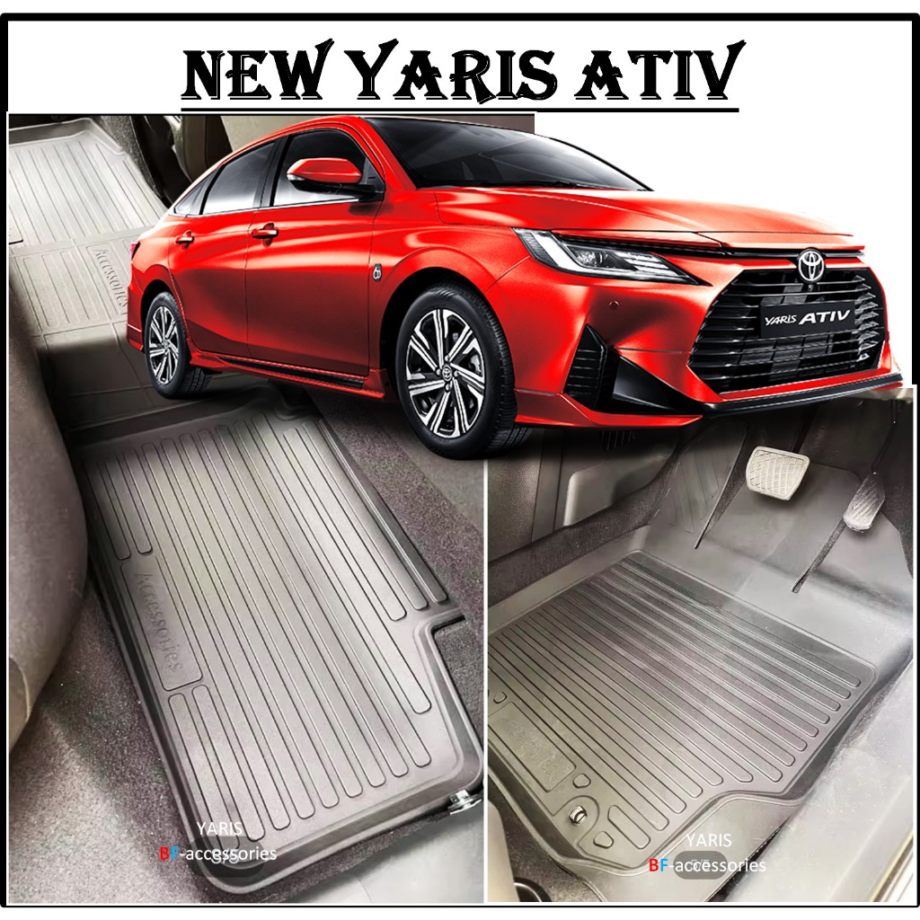 ผ้ายางปูพื้นรถยนต์ ถาดยางปูพื้น พรมปูพื้นรถ TOYOTA NEW YARIS , YARIS ATIV &gt; 2022 2023 2024 โตโยต้า ยาริส 5 ชิ้น