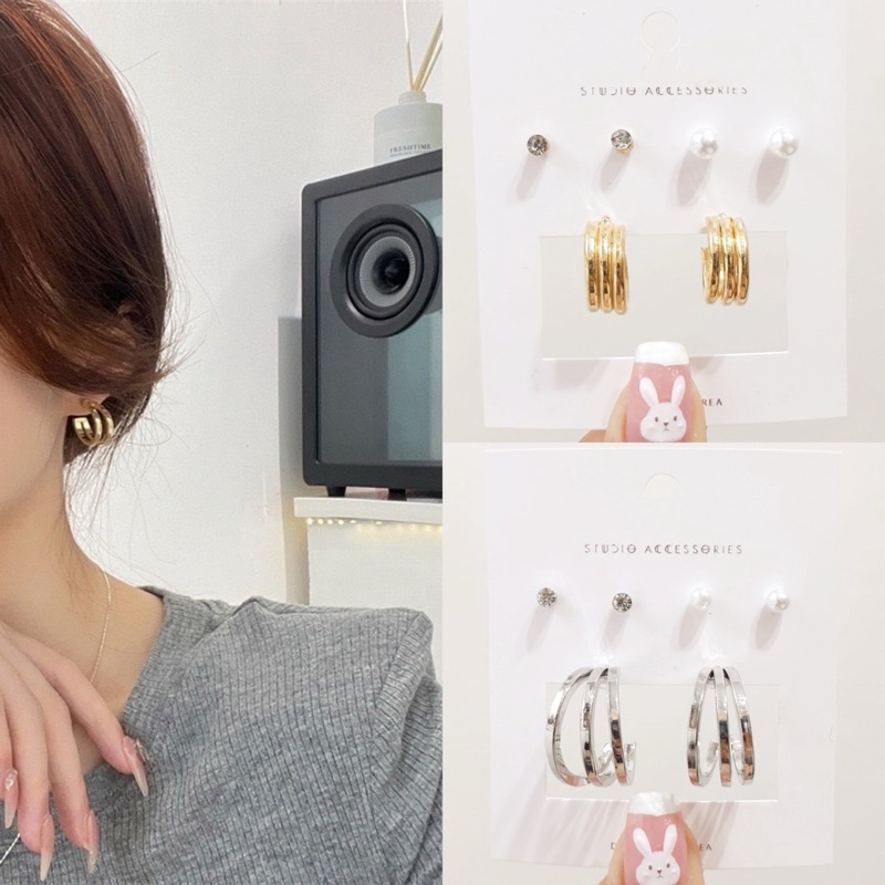 NT 🌈 ( ต่างหู เซท3คู่)ต่างหูวงกลม เรขาคณิต ขนาดเล็ก เข้ากับทุกการแต่งกาย แฟชั่นเรียบง่าย สไตล์เกาหลี