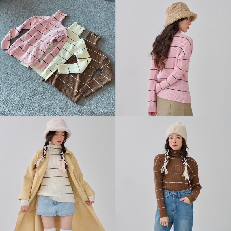 umore.made Yuki stripe turtle neck sweater สเวตเตอร์ไหมพรมคอเต่า เนื้อนุ่มมาก ใส่สบายสุดๆ
