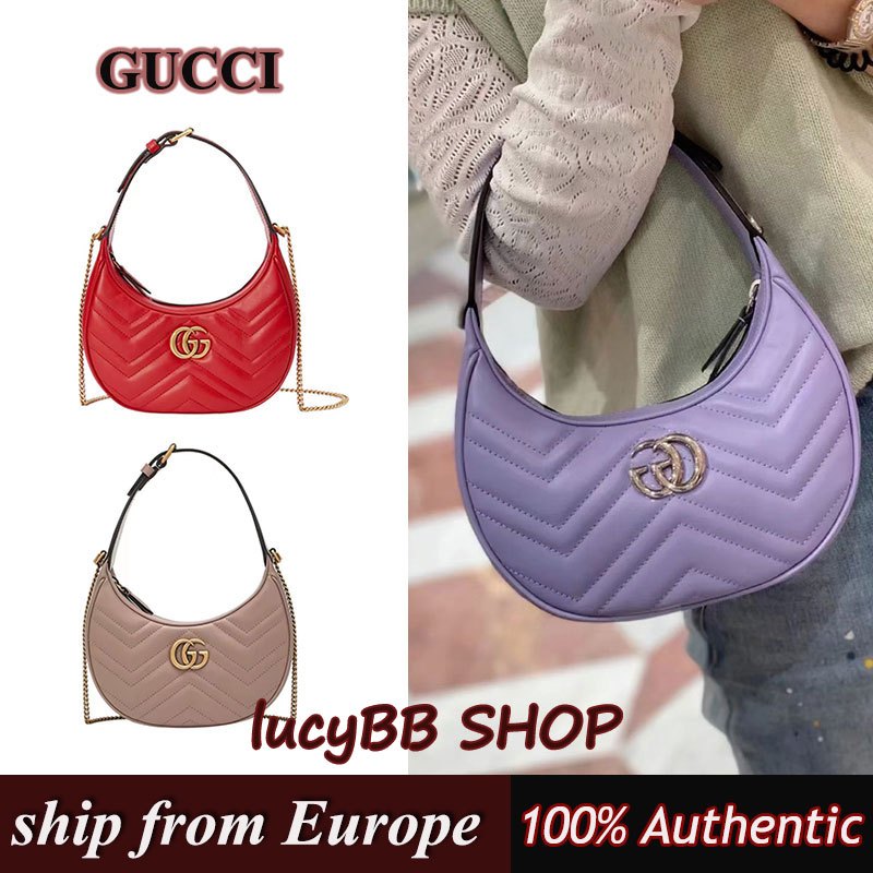 GUCCI/GG Marmont กระเป๋าโซ่ กระเป๋าสะพายข้าง ของแท้100%