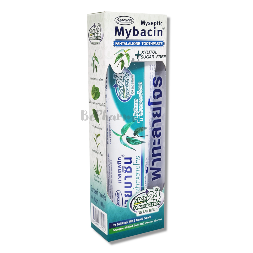 มายบาซิน ยาสีฟันฟ้าทะลายโจร 100 กรัม Myseptic Mybacin Fahtalaijone Toothpaste ยาสีฟันมายบาซิน