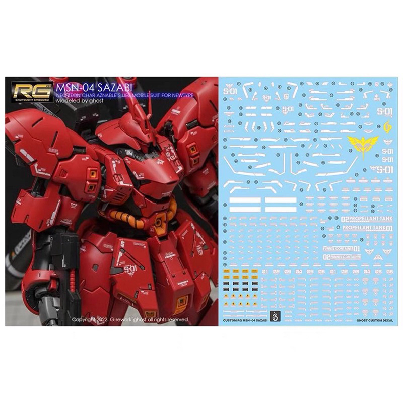 ดีคอลน้ำ DECAL [GHOST] RG 1/144 MSN-04 SAZABI RG สะท้อนแสงแบล็คไลด์