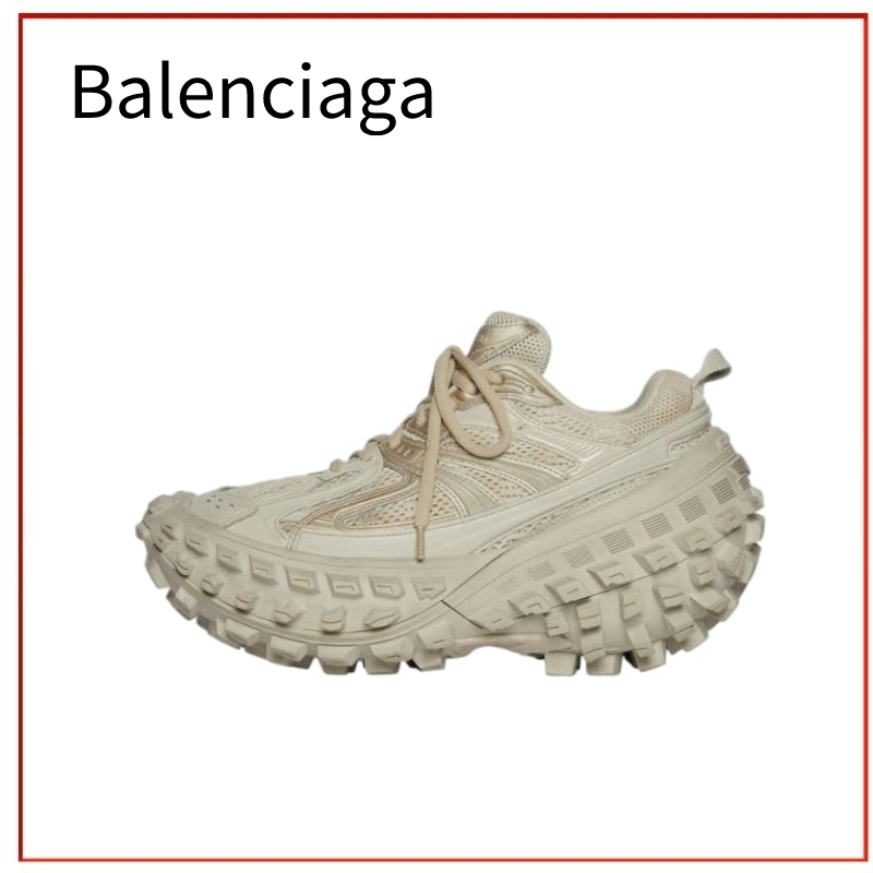 Balenciaga Defender รองเท้ายางแฟชั่นย้อนยุคด้อยรองเท้าพ่อต่ำผู้ชายสีน้ำตาลอ่อน