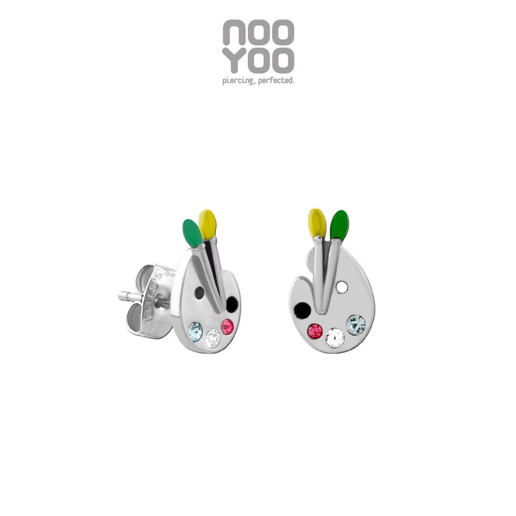 NooYoo ต่างหูสหรับผิวแพ้ง่าย PAINTING PALETTE with Crystal Surgical Steel