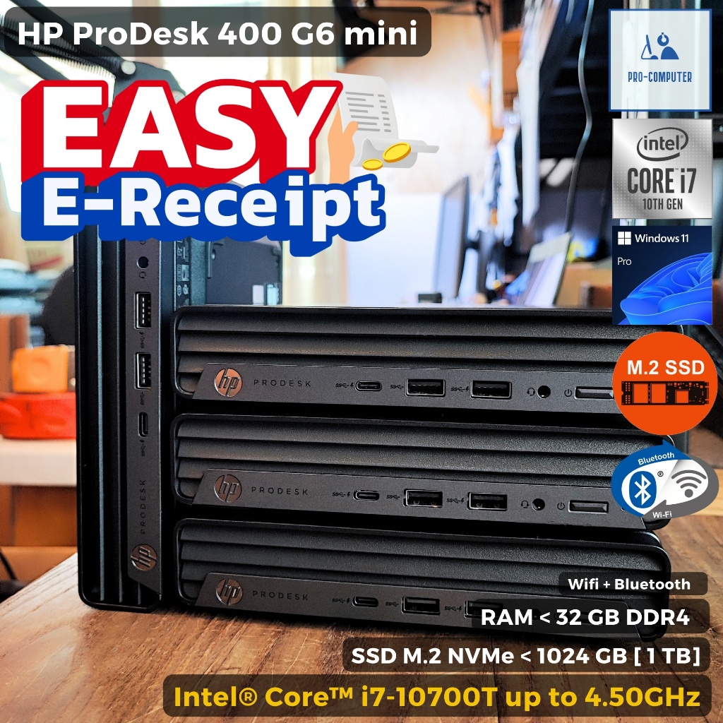 คอมพิวเตอร์มินิ HP ProDesk 400 G6 mini Core i7-10700T MAX 4.5GHz [Gen10] + SSD M.2 NVMe Windows 11 ต่อ WIFI+บลูธูท ได้