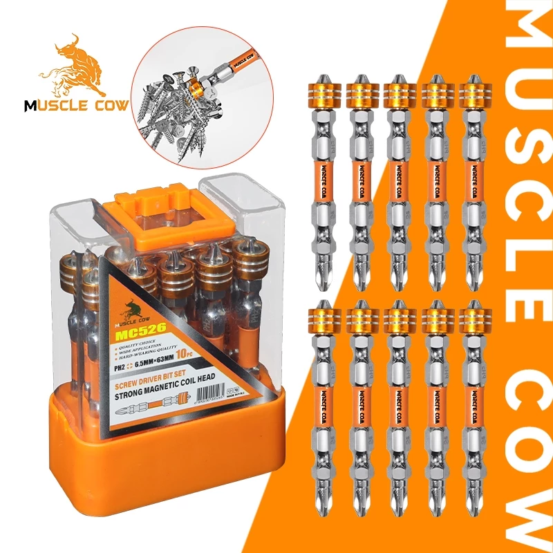MUSCLE COW ดอกไขควงปลอกแม่เหล็ก 1กล่อง10ดอก ดอกไขควง ดอกไขควงสว่าน ดอกไขควงแฉก หัวแม่เหล็ก ดอกไขควง2หัว น๊อต หัวน๊อต