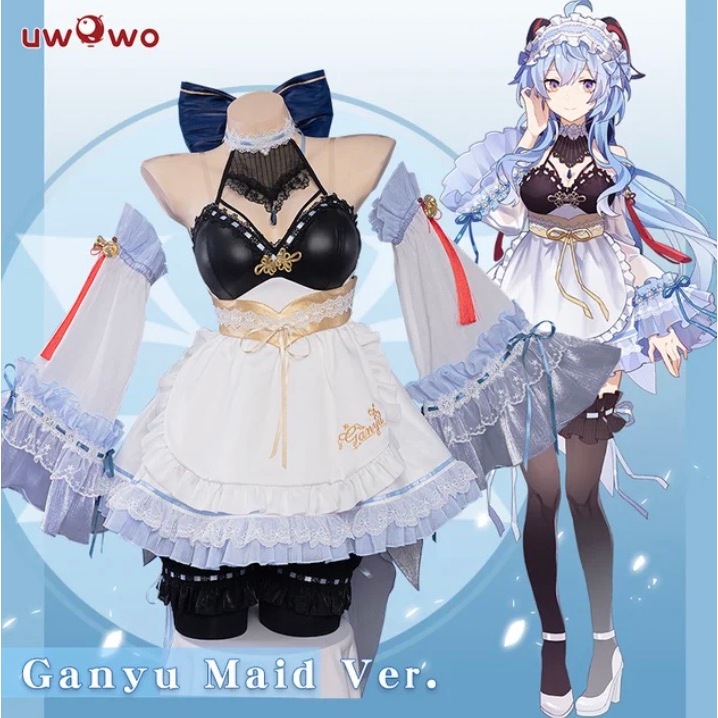 Uwowo Ganyu Cosplay Maid Dress Game Genshin Impact Cosplay Ganyu Maid Halloween เครื่องแต่งกาย Gensh