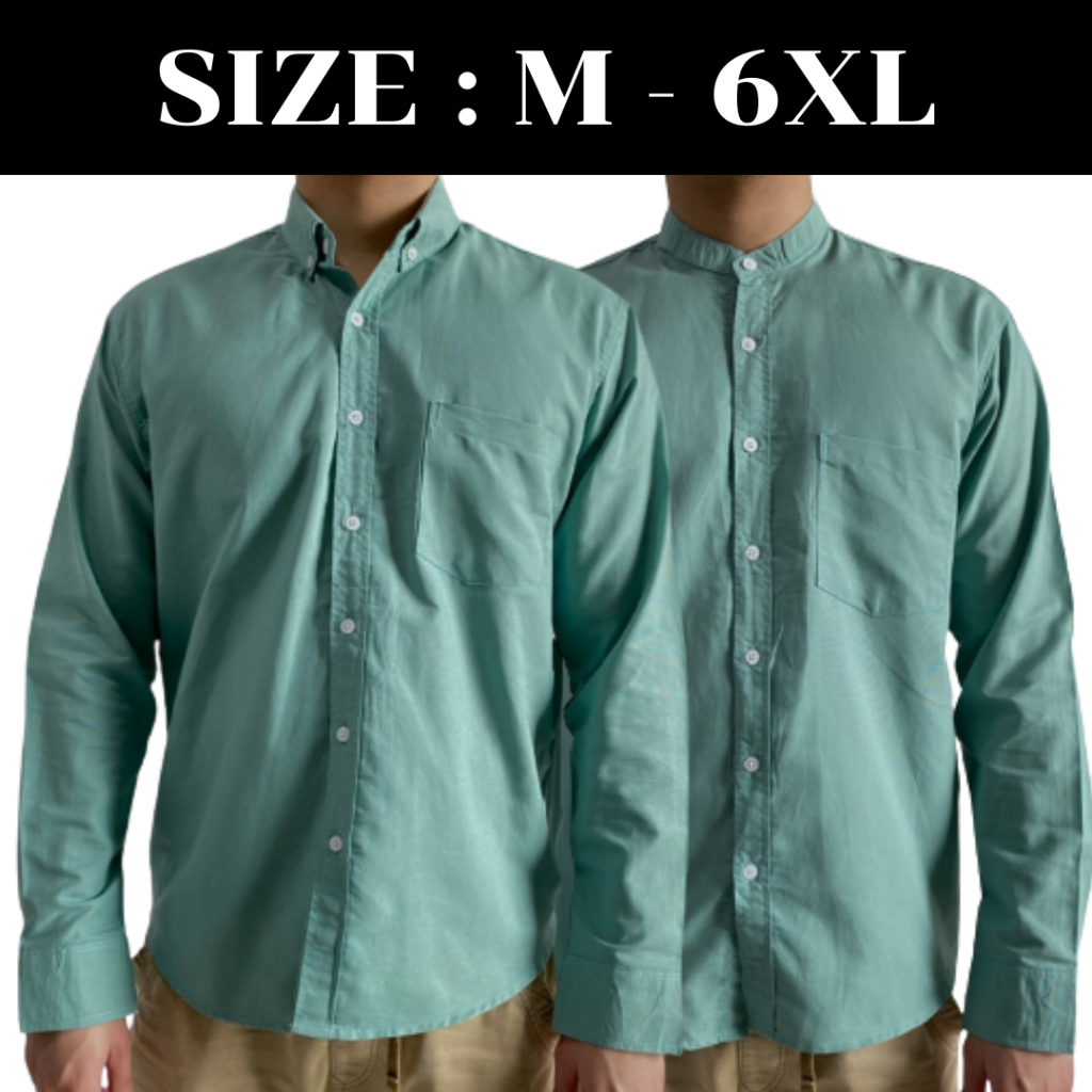 พร้อมส่ง เสื้อเชิ้ตผู้ชาย แขนยาว คอปก/คอจีน สีเขียวนม เสื้อแฟชั่น ผ้า OXFORD สีพื้น Size M-6XL เสื้อคนอ้วน ใส่สบาย