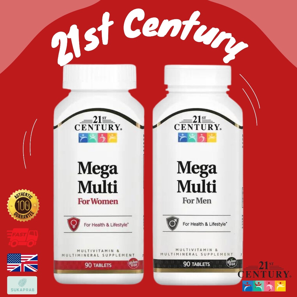 พร้อมส่ง 21st Century Mega Multi for Men , for Women Multivitamin 90 Tablets วิตามินรวมชาย หญิง