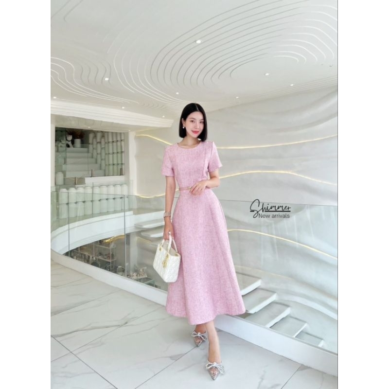 พร้อมส่ง ดำ ม่วง ชมพู แดง ivory/   Shimmer เดรสออกงานเรียบหรูผ้าทวิต รูปที่ 3