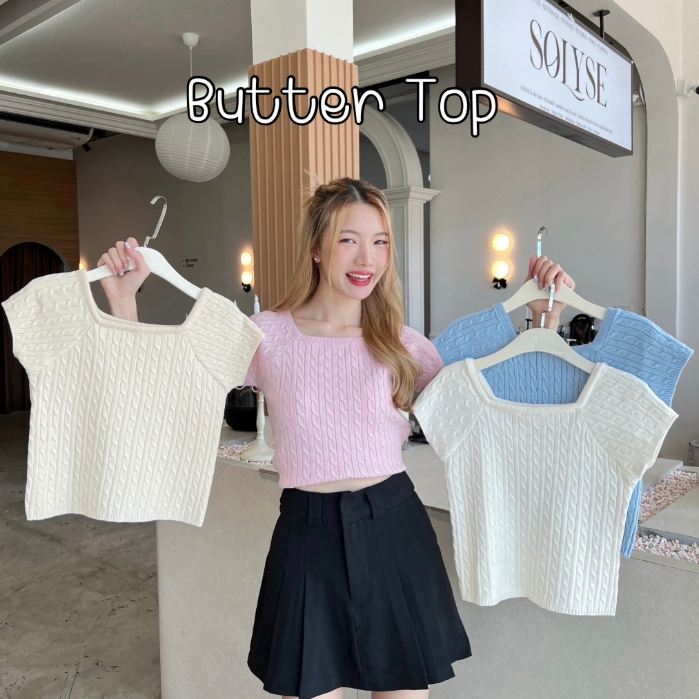 88story.th - Butter top 4 สี พร้อมส่ง เสื้อคอเหลี่ยมไหมพรมลายถัก เนื้อผ้าทอนุ่มมากๆ เก็บหุ่นสวย