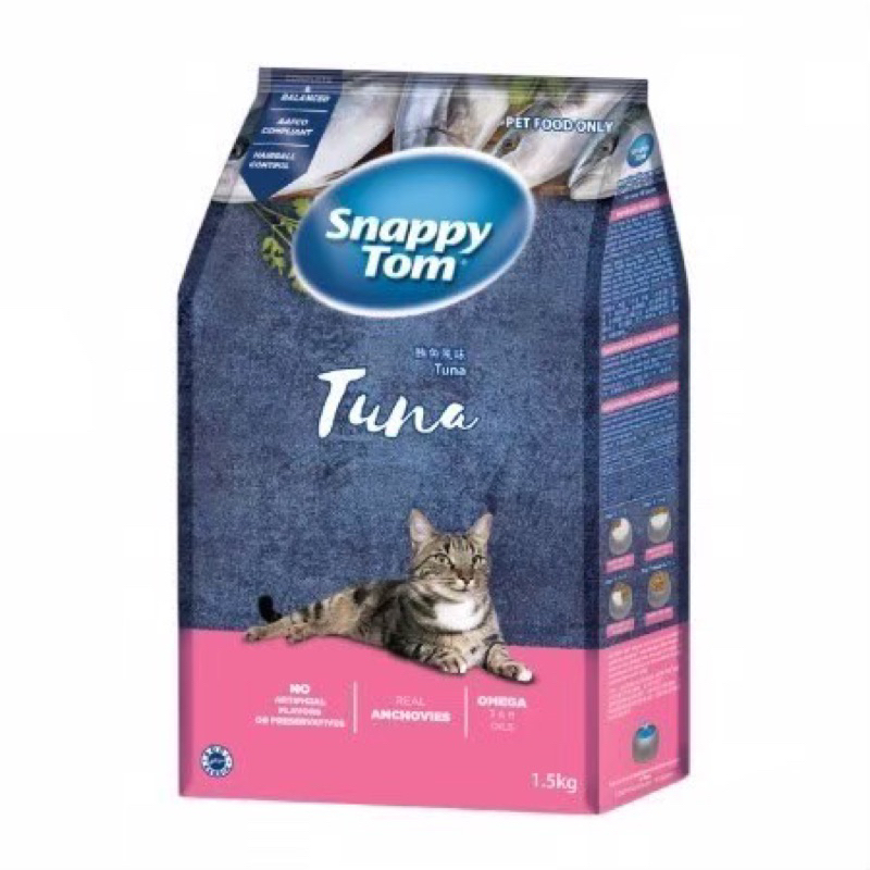 อาหารแมว SNAPPY TOM ขนาด 1.5 กก สินค้าใหม่ หมดอายุปี 2026 มีหลายรสชาติ