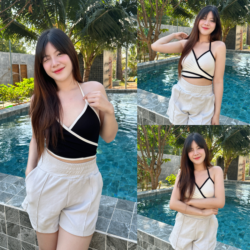 SpinnyHouse บิกีนี่ ผ้ายืดสาวอวบใส่ได้ค่า ใส่ไปทะเลจึ้งสุด ผ้าเย็บประกบไม่บาง ผูกตามชอบได้เล้ย รุ่น bikini N104B