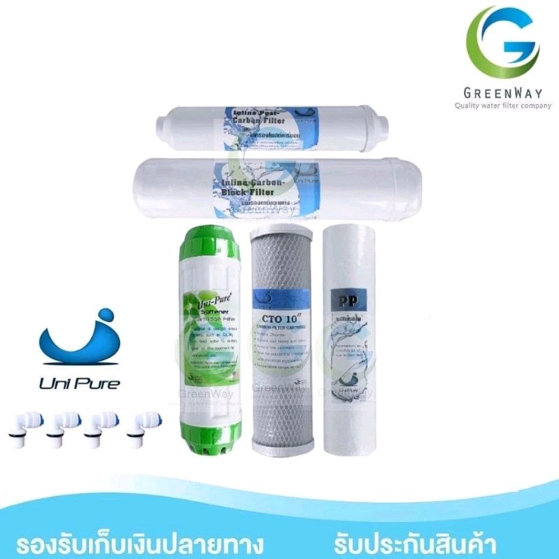 ชุดไส้กรองน้ำดื่ม UNI PURE  5 ขั้นตอน  ฟรี ข้อต่อ 4 ชิ้น