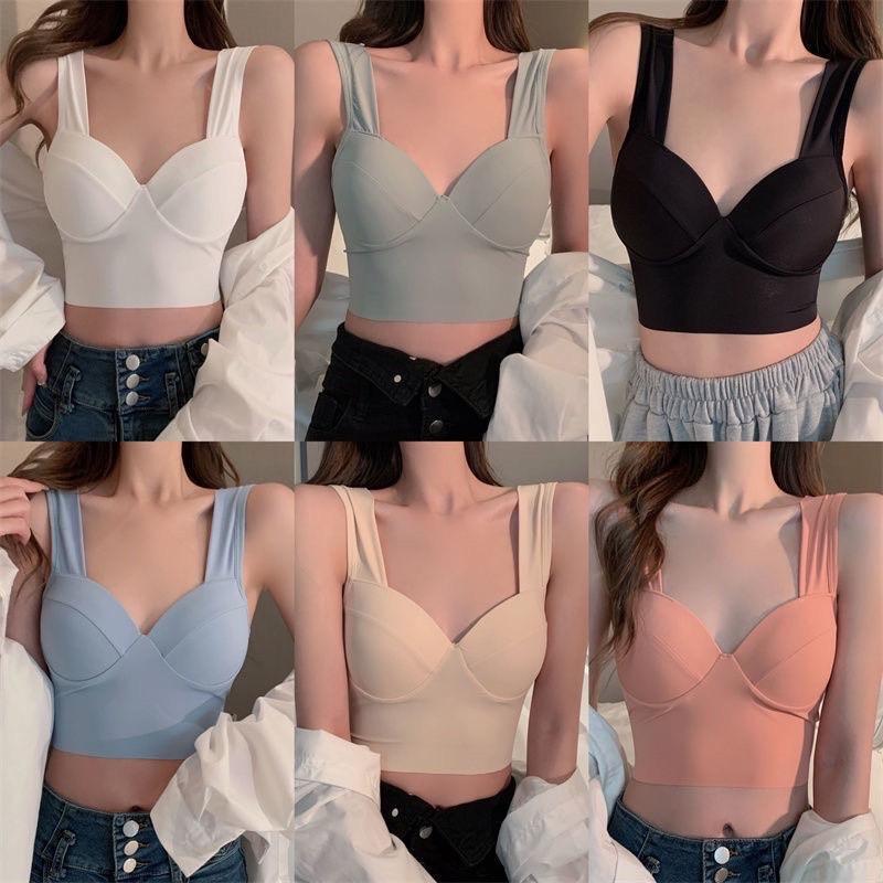 เสื้อครอปบราเสริมฟองน้ำ5D ไร้ขอบ ใส่สบาย ไม่กดทับ เนื้อผ้าคุณภาพดียืดกระชับไร้รอยต่อ