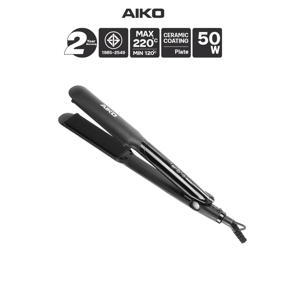 AIKO HS-030 เครื่องหนีบผม แผ่นหนีบเซรามิคกว้าง 4 ซม. หน้าจอ LCD ปกป้องเส้นผม ***มอก.1985-2549