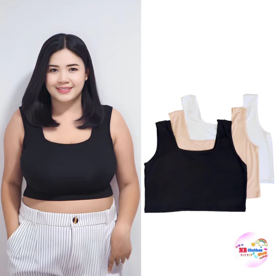 เสื้อกล้ามครอปสาวอวบ แบบตัดตรงครึ่งตัว (ไม่มีฟองน้ำ) Size : (XXL+) อก 40-50 นิ้ว และ Size :( L) อก 32-40 นิ้ว เสื้อกล้าม