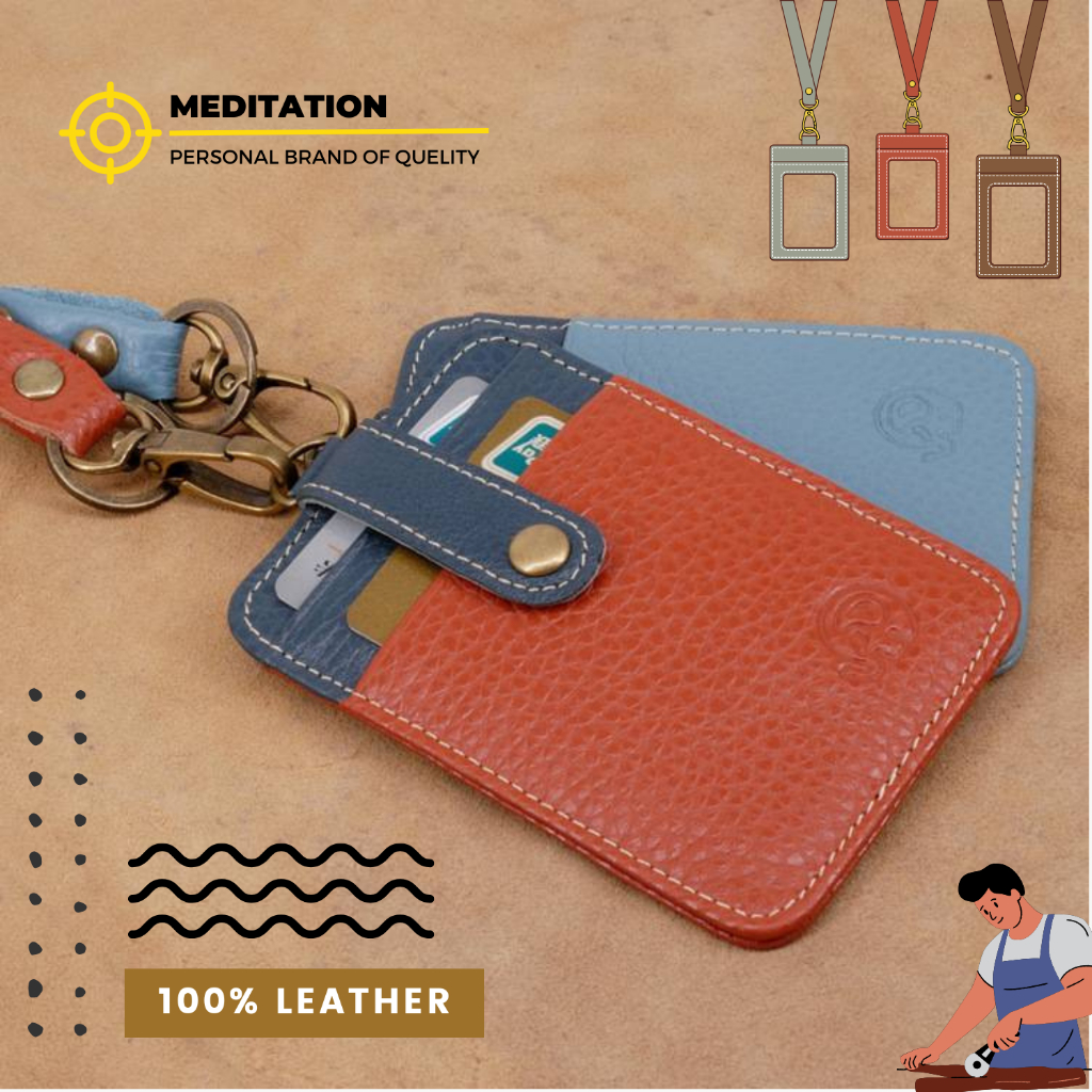 กระเป๋าใส่นามบัตร + สายคล้องคอ หนังวัวแท้100% 🔥 Card holder ซองใส่นามบัตร 4 ช่อง ขนาดกะทัดรัด 🎉