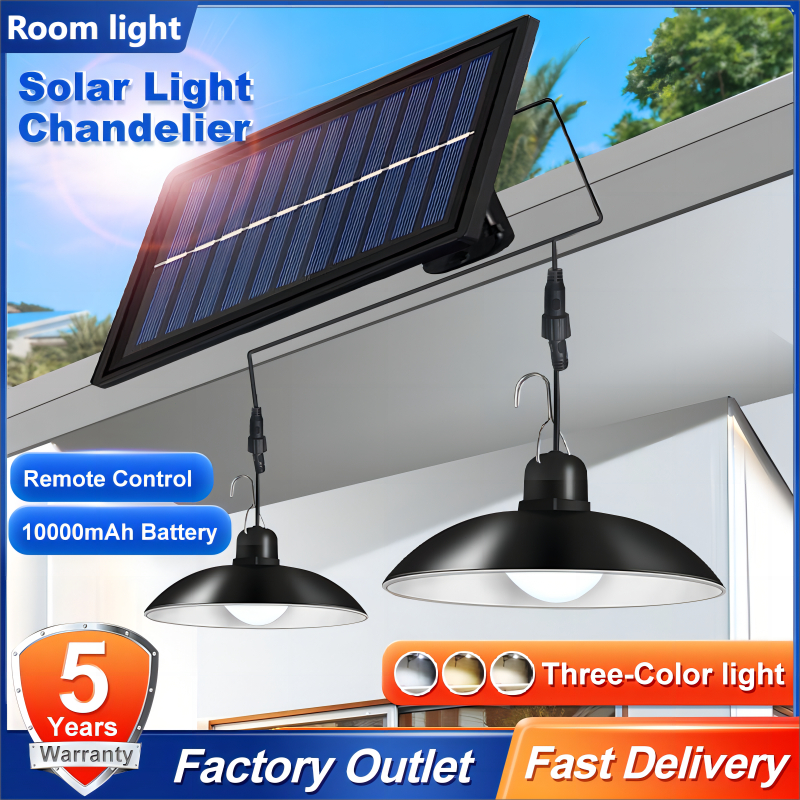 โคมไฟระย้า โซล่าเซลล์ 600W กันฝน กันชื้น กันยุง ไฟ LED 3สี Solar Light สว่างอัตโนมัติเมื่อฟ้ามืด ชาร์จไฟอัตโนมั กลางวัน