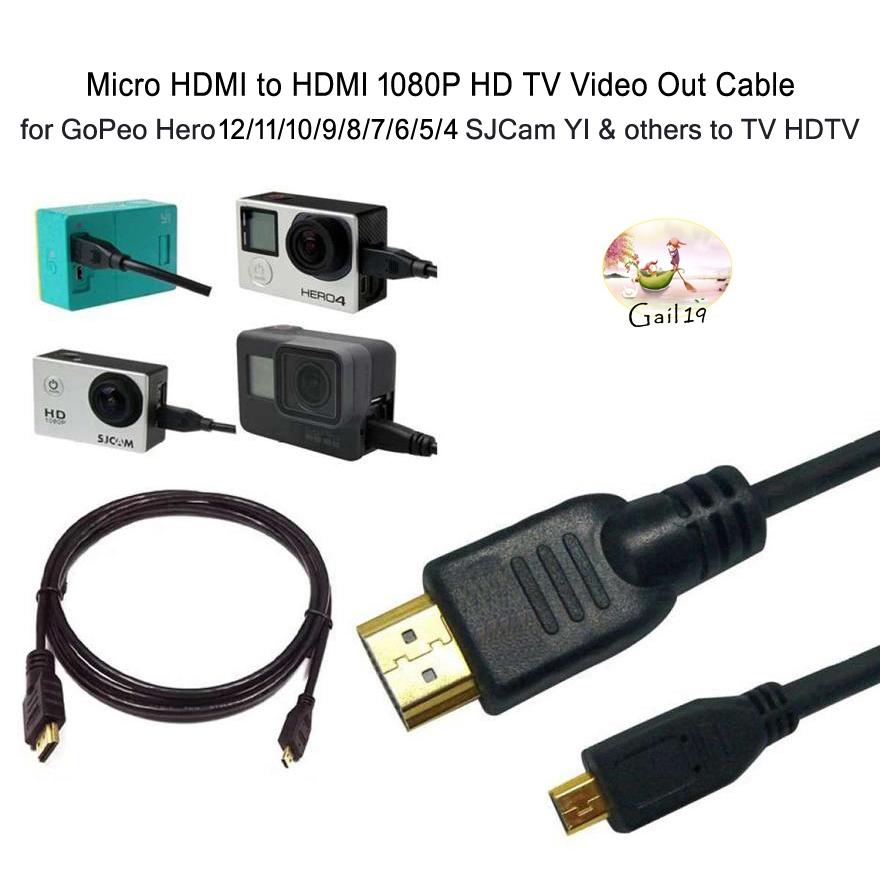 1.5M Micro HDMI เข้ากับ HDMI 1080P HD TV สายวิดีโอออกสำหรับ GoPro Hero ทุกรุ่น SJCam YI และกล้องอื่น