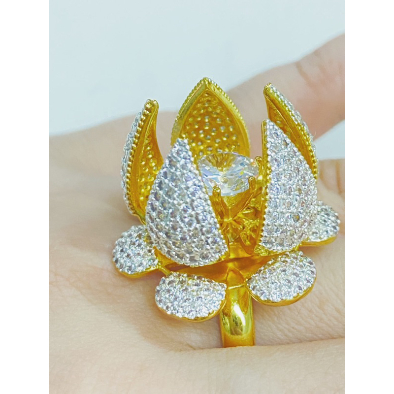 083แหวน เปิด-ปิด ลายดอกไม้ ประดับเพทาย หมุนได้ ของขวัญเครื่องประดับ สําหรับผู้หญิง