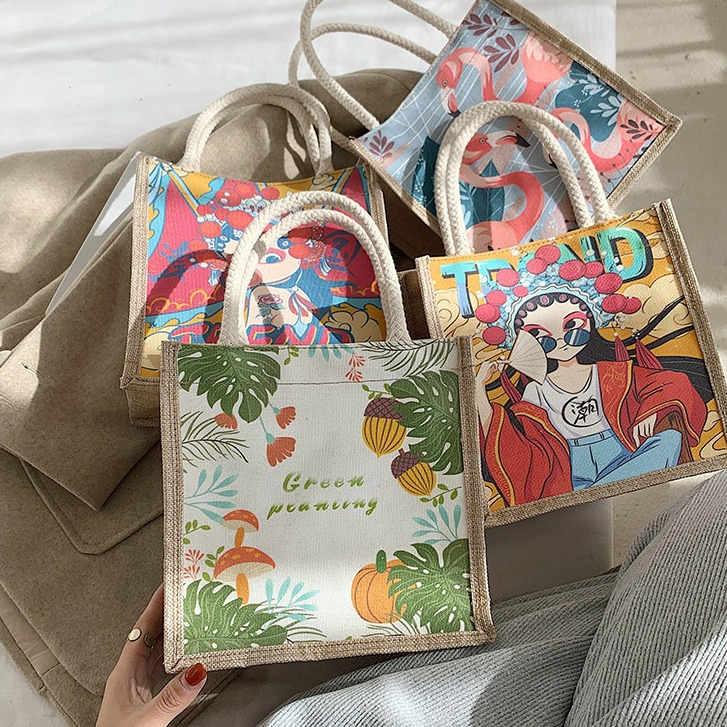 (B546)💥💥กระเป๋าผ้าถือ คล้องแขน ลายผลไม้ ขนมปัง ไอติม 💥💥