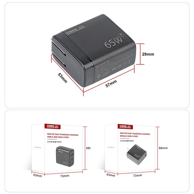 STARTRC 65W PD Fast Charger Type-C พอร์ต USB-C USB-A สำหรับ DJI Mavic 3 / MINI 4 pro / 3 / AIR 3 - รูปที่ 4