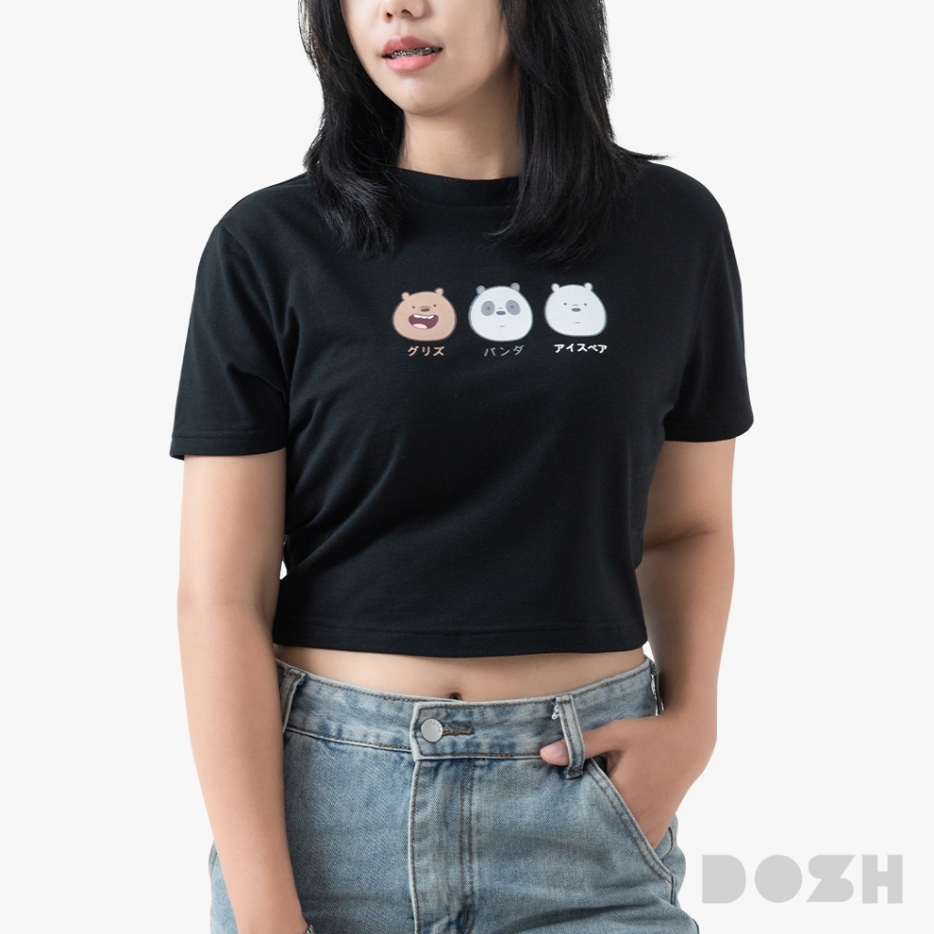 DOSH WOMEN'S CROPPED TOPS FIT WE BARE BEARS เสื้อครอปสั้น ผ้ายืดDBBWT1037-BL