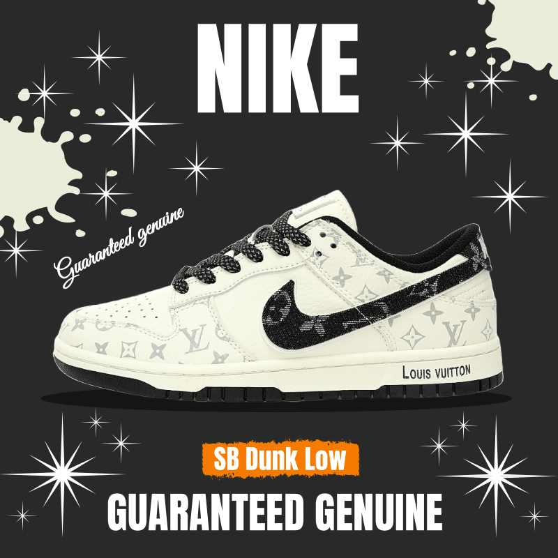 （จัดส่งฟรี）Louis Vuitton x Nike SB Dunk Low"Beige/Black/LV Monogram" องเท้าผ้าใบ รองเท้า nike FC1688-130