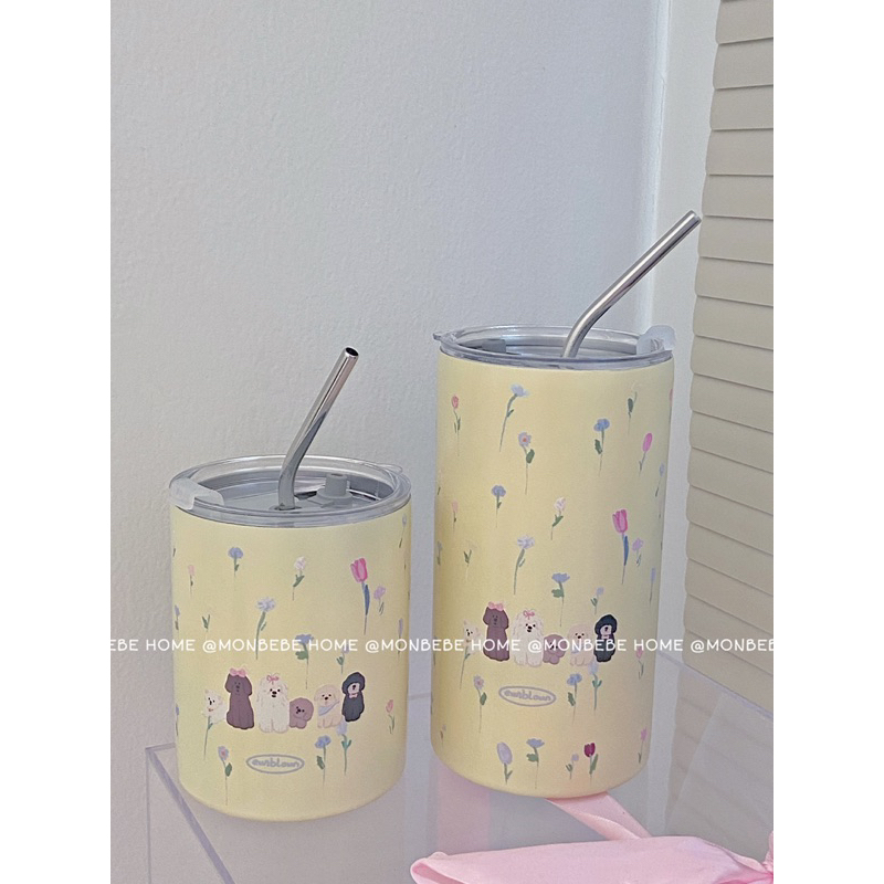 พร้อมส่ง แก้วเก็บอุณหภูมิ แก้วเก็บความเย็น ins สุนัขทิวลิปลายใหม่ สเตนเลส ไม่น้ำรั่ว ขนาด320/600ml