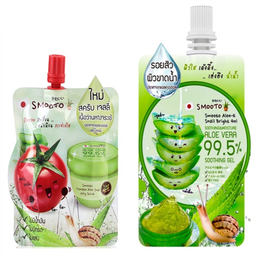 Smooto Aloe-E Snail Bright Gel  Aloe Snail Jelly Scrub 50g.สมูทโตะ อโล-อี สเนล เจลว่านหางจระเข้ สครั
