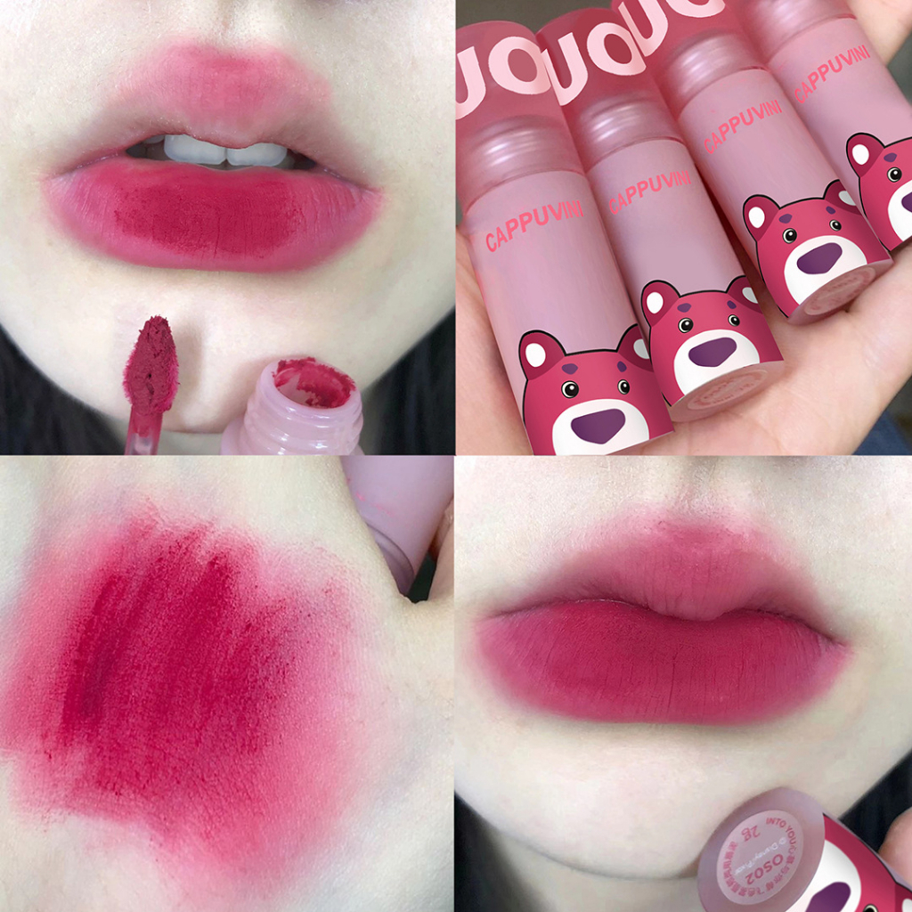 Cappuvini ลิปสติก ลิปแมท ลิปหมีสีชมพู เนื้อแมตต์กํามะหยี่ กันน้ํา ไม่ตกร่อง