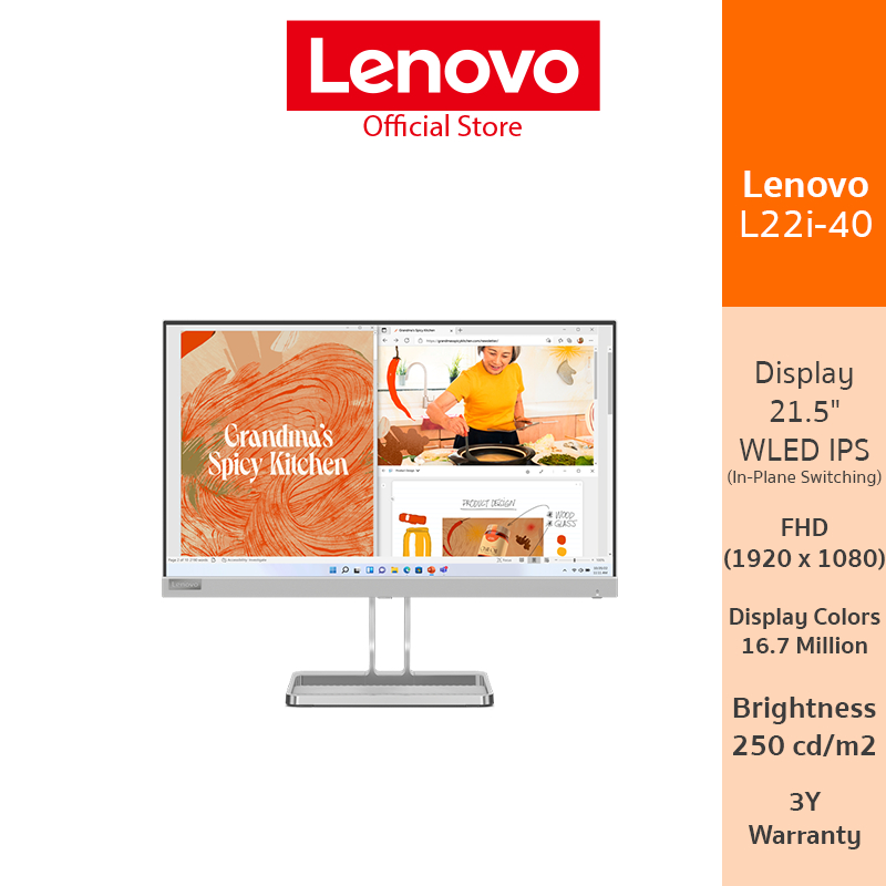 Lenovo Monitor L22i-40 21.5 1920x1080 16:9 HDMI VGA 3Y - 67AEKACBTH