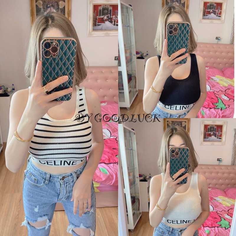 พร้อมส่ง*เสื้อกล้ามครอป(G77) favoriteน้องลิซ่าใส่ทุกสี! ไหมพรมทอซิกเนเจอร์ซีลีนช่วงเอว ทรงจั้มเอว