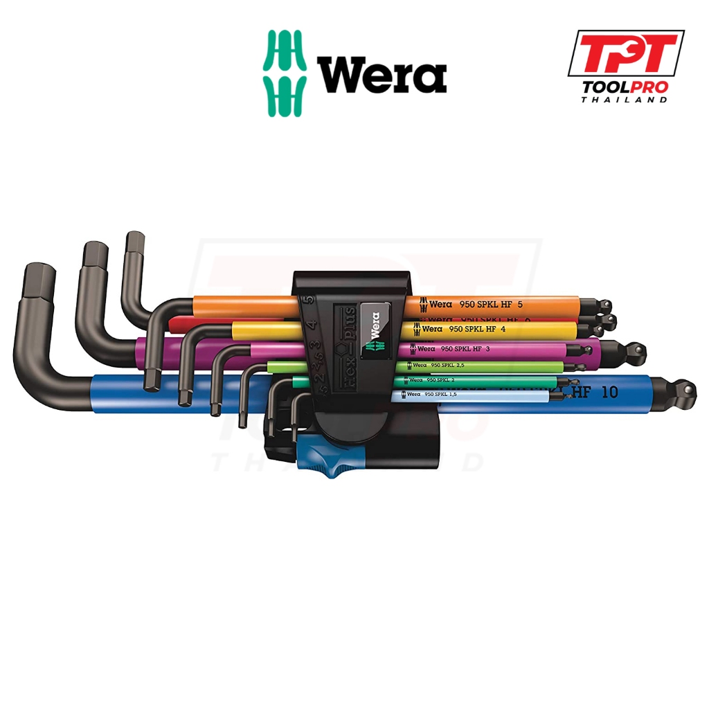 Wera ประแจแอลหกเหลี่ยม มีลูกปืนจับสกรู 950/9 Hex-Plus, L-Key Set, Multicolour HF 1 (05022210001)
