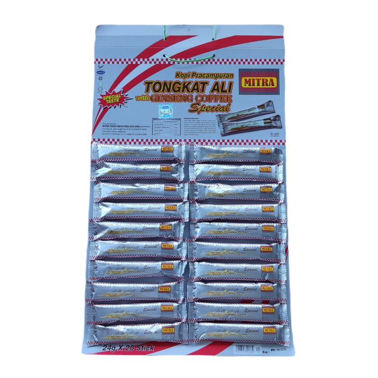 MITRA กาแฟสมุนไพร ตงกัทอาลี(รากปลาไหลเผือก)+โสมTongkat ali+Ginseng แผง 24g×20