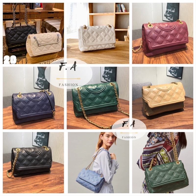 F.A ว่าแท้100% tory burch Fleming Soft Convertible Shoulder Bag กระเป๋าสะพายข้างหนังนิ่ม สายสะพายปรับระดับได้ 736 737