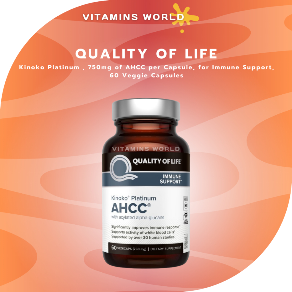 Quality of Life Premium Kinoko Platinum , 750mg of AHCC per Capsule, for Immune Support, 60 Veggie Capsules (V.3352)