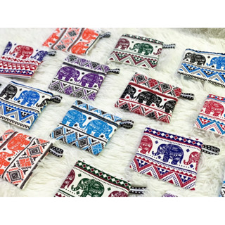 🇹🇭🦣กระเป๋าใส่เหรียญ(คละสีลายช้าง) ของชําร่วยไทยๆ ผ้าแคนวาส ข…