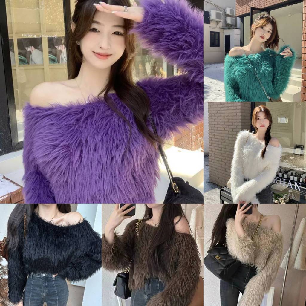 Shopzenzaza 5380#เสื้อปาดไหล่ขนมิ้ง ฟรุ้งฟริ้ง เสื้อเกาะอก ขนเฟอร์ งานเรียบหรูดูดีไฮโซ ใส่ได้หลายแบบ มี 6 สี พร้อมส่ง