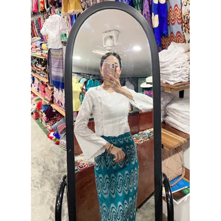 เสื้อพม่า เสื้อทรงอองซาน วานลูกไม้ทั้งตัว งานตัดเองของทางร้าน