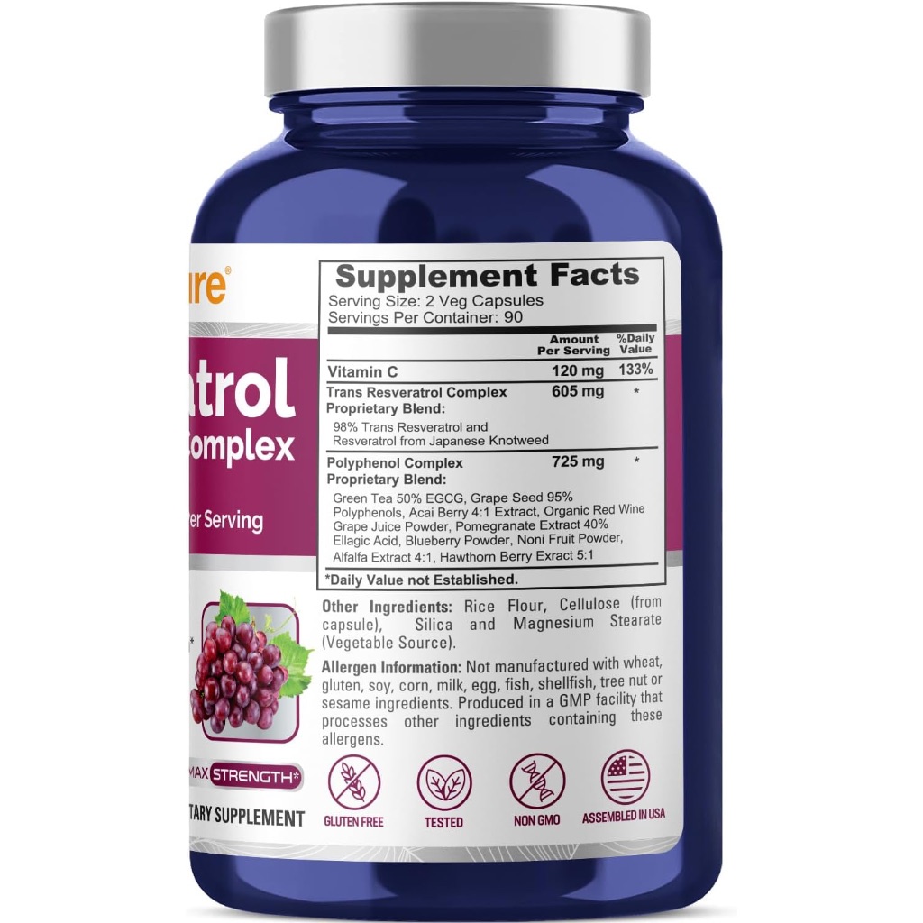 พร้อมส่ง NusaPure Resveratrol & Polyphenol Complex 1450mg 180 Vegetarian Capsules ราคา ถูกที่สุด ดีลบีเคเค แกลเลอรีภาพที่ 2