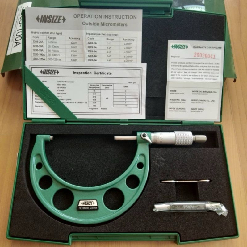 ถูกสุด!! ส่งkerry INSIZE ไมโครมิเตอร์วัดนอก 50-75x0.01mm Outside Micrometer 3203-75A Insize ไมโครวัด